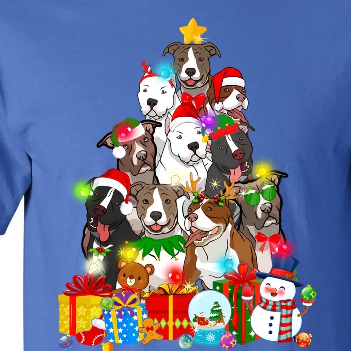 Funny Pitbull Dog Christmas Tree Lights Puppy Dog Lover Cute Gift Tall T-Shirt