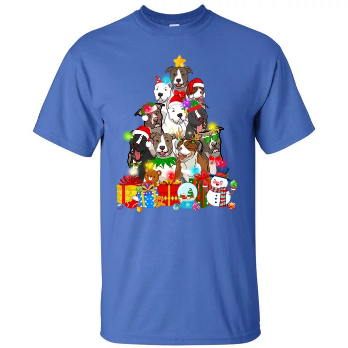 Funny Pitbull Dog Christmas Tree Lights Puppy Dog Lover Cute Gift Tall T-Shirt