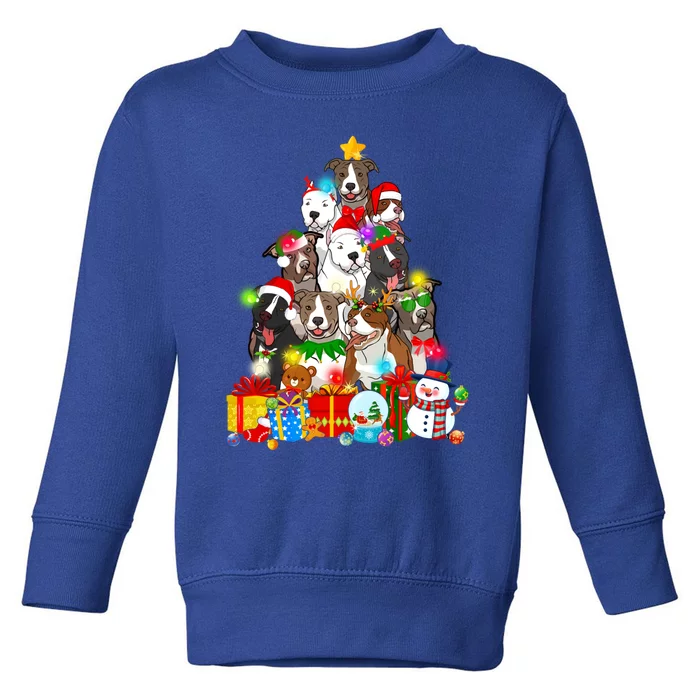 Funny Pitbull Dog Christmas Tree Lights Puppy Dog Lover Cute Gift Toddler Sweatshirt