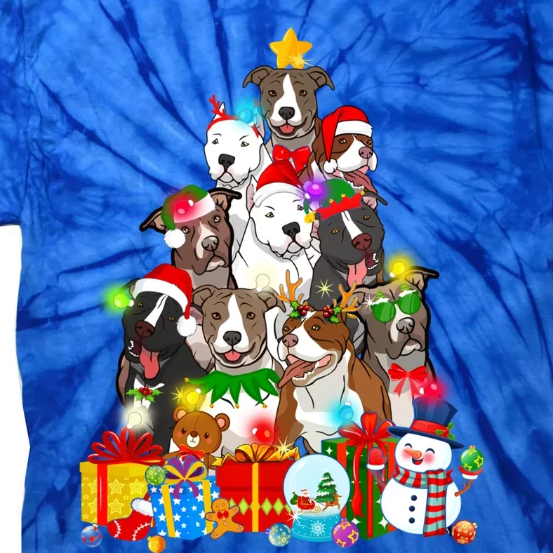 Funny Pitbull Dog Christmas Tree Lights Puppy Dog Lover Cute Gift Tie-Dye T-Shirt