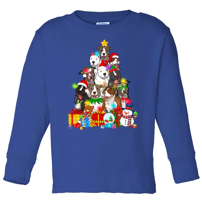 Funny Pitbull Dog Christmas Tree Lights Puppy Dog Lover Cute Gift Toddler Long Sleeve Shirt