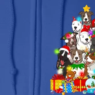 Funny Pitbull Dog Christmas Tree Lights Puppy Dog Lover Cute Gift Full Zip Hoodie