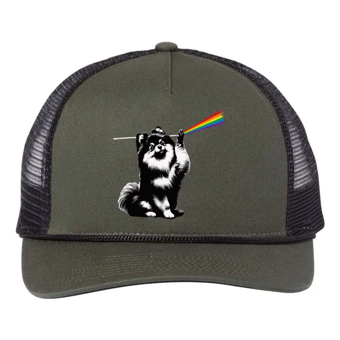 Funny Pomeranian Dog Rock Music Rainbow Fun Dark Side Moon Retro Rope Trucker Hat Cap