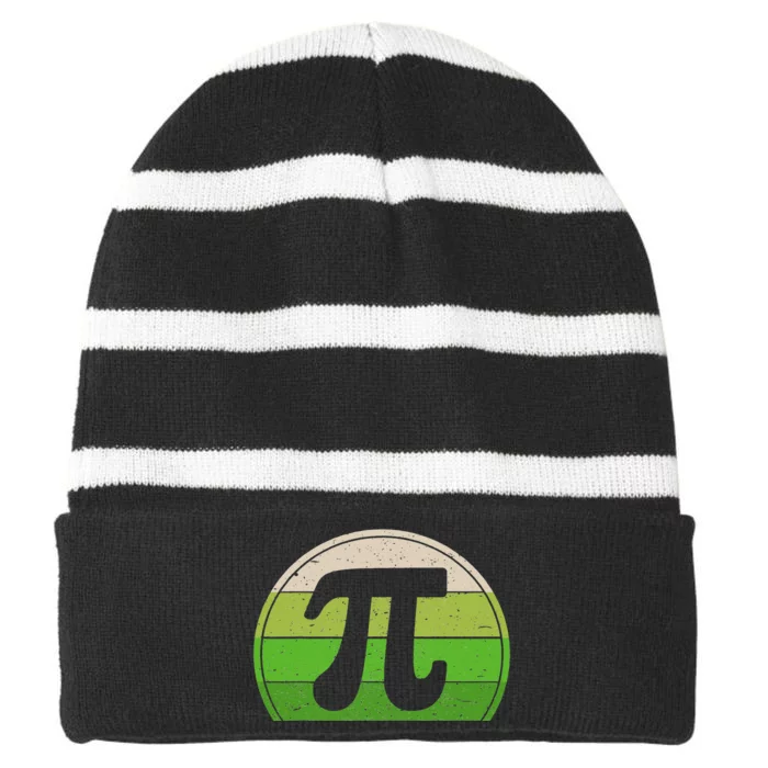 funny pi day pi ladies vintage math teacher Striped Beanie with Solid Band