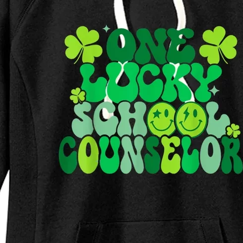 Funny Patrick's Day, Groovy Teacher One Lucky School Counselor Women's Fleece Hoodie