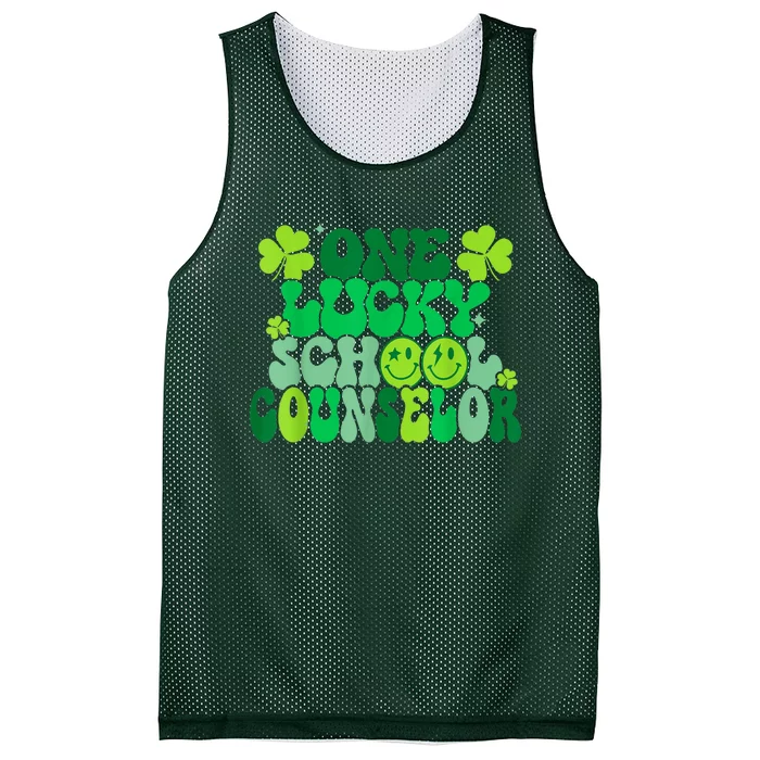 Funny Patrick's Day, Groovy Teacher One Lucky School Counselor Mesh Reversible Basketball Jersey Tank