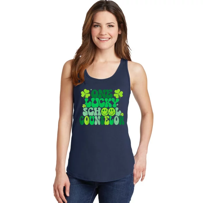 Funny Patrick's Day, Groovy Teacher One Lucky School Counselor Ladies Essential Tank