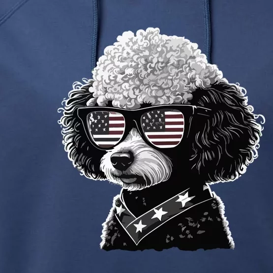 Funny Poodle Dog Miniature Poodle Toy Poodle 4th Of July USA Performance Fleece Hoodie