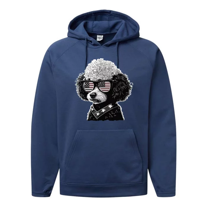 Funny Poodle Dog Miniature Poodle Toy Poodle 4th Of July USA Performance Fleece Hoodie