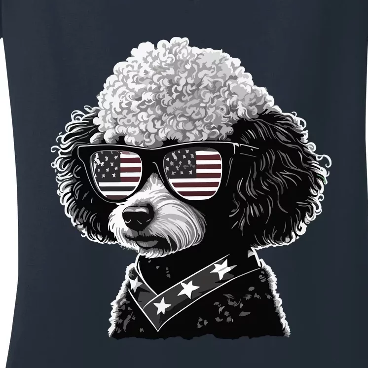 Funny Poodle Dog Miniature Poodle Toy Poodle 4th Of July USA Women's V-Neck T-Shirt