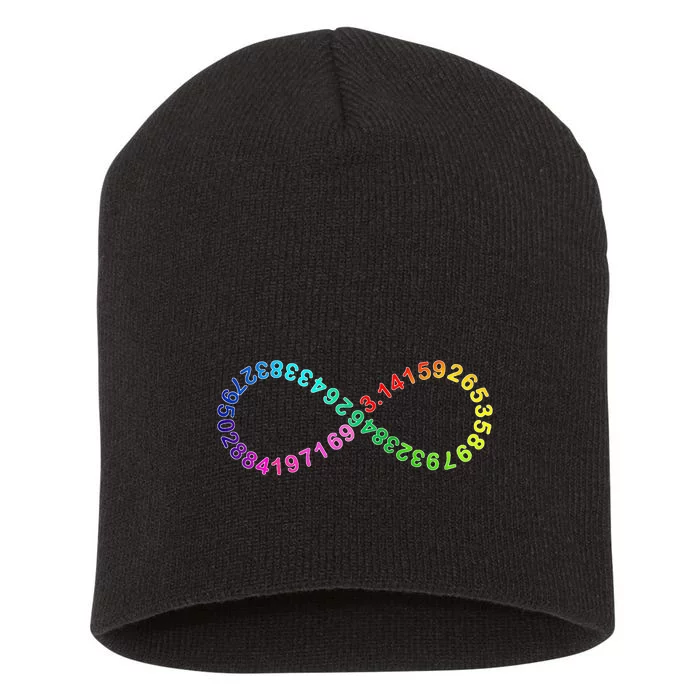 Funny Pi Day Math Digits of Pi Infinity Rainbow Short Acrylic Beanie