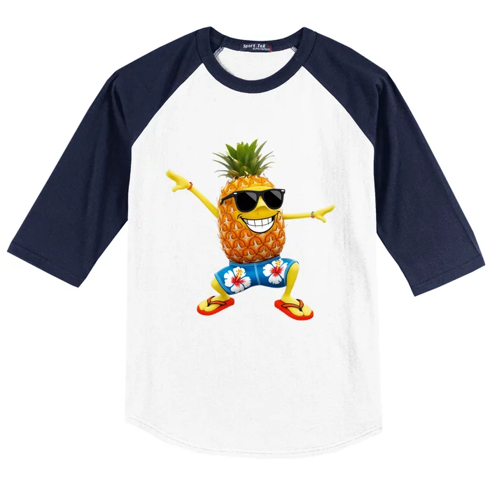 Funny Pineapple Dance Tropical And Playful Design Baseball Sleeve Shirt