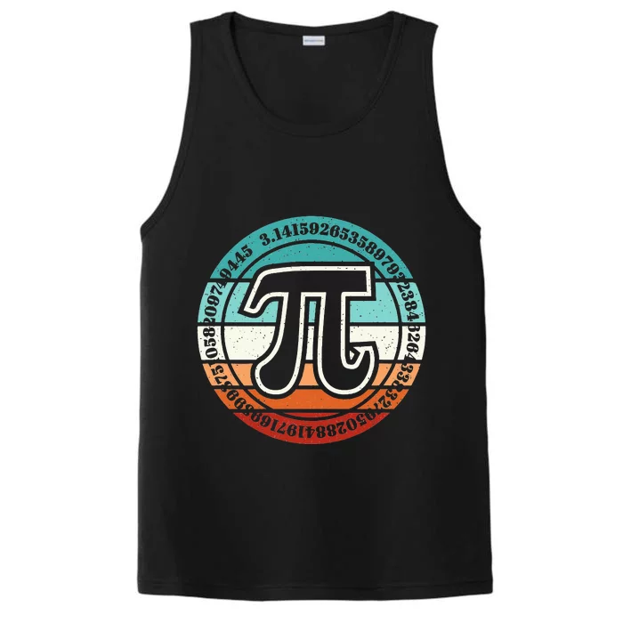 Funny Pi Day Retro Pi Symbol Math Teacher Nerd Geek 3.14 Performance Tank