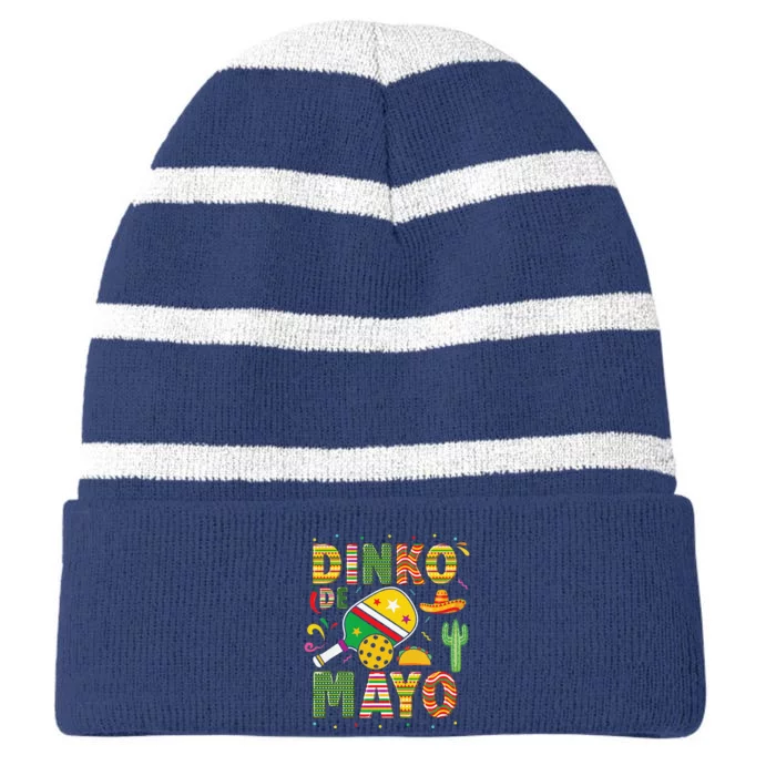 Funny Pickleball Dinko De Mayo Cinco De Mayo Pickleball Pun Striped Beanie with Solid Band