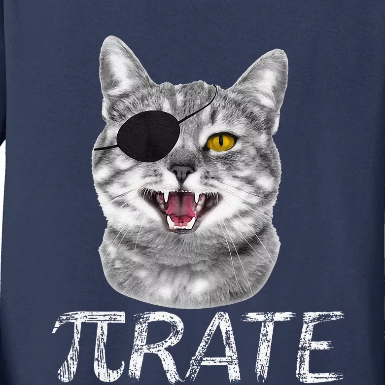 Funny Pi Day Math Science Cat Pirate Kids Long Sleeve Shirt