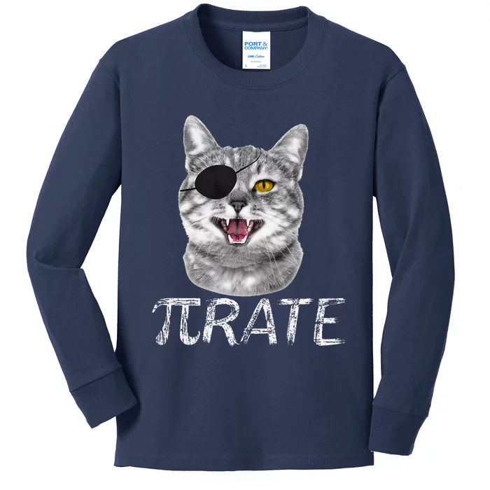 Funny Pi Day Math Science Cat Pirate Kids Long Sleeve Shirt