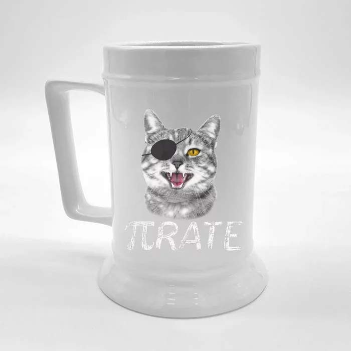 Funny Pi Day Math Science Cat Pirate Front & Back Beer Stein