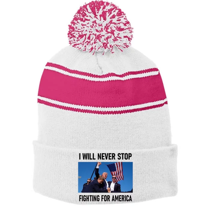 Former President Donald Trump Supporters Stripe Pom Pom Beanie