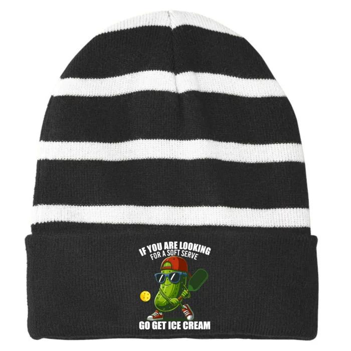 Funny Pickleball Design Funny Pickle Pickleball Graphic Striped Beanie with Solid Band