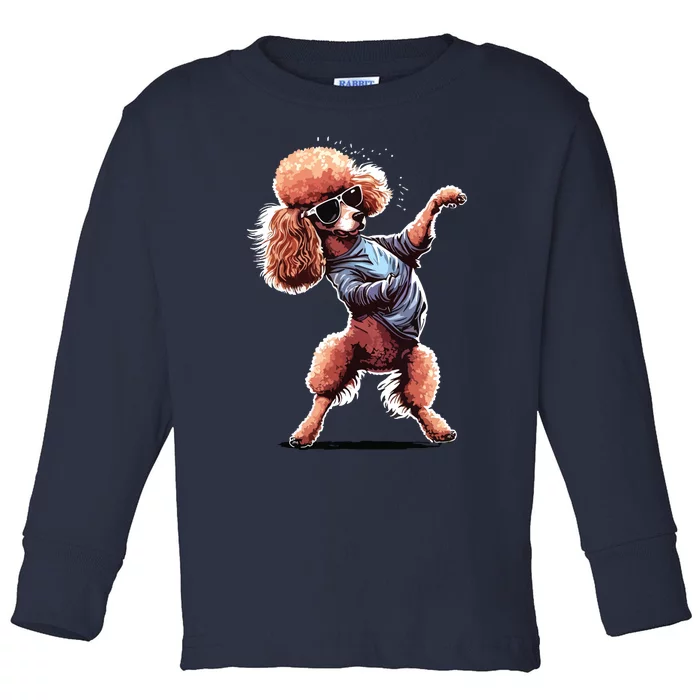 Funny Poodle Dog Miniature Poodle Toy Poodle Dance Dabbing Toddler Long Sleeve Shirt