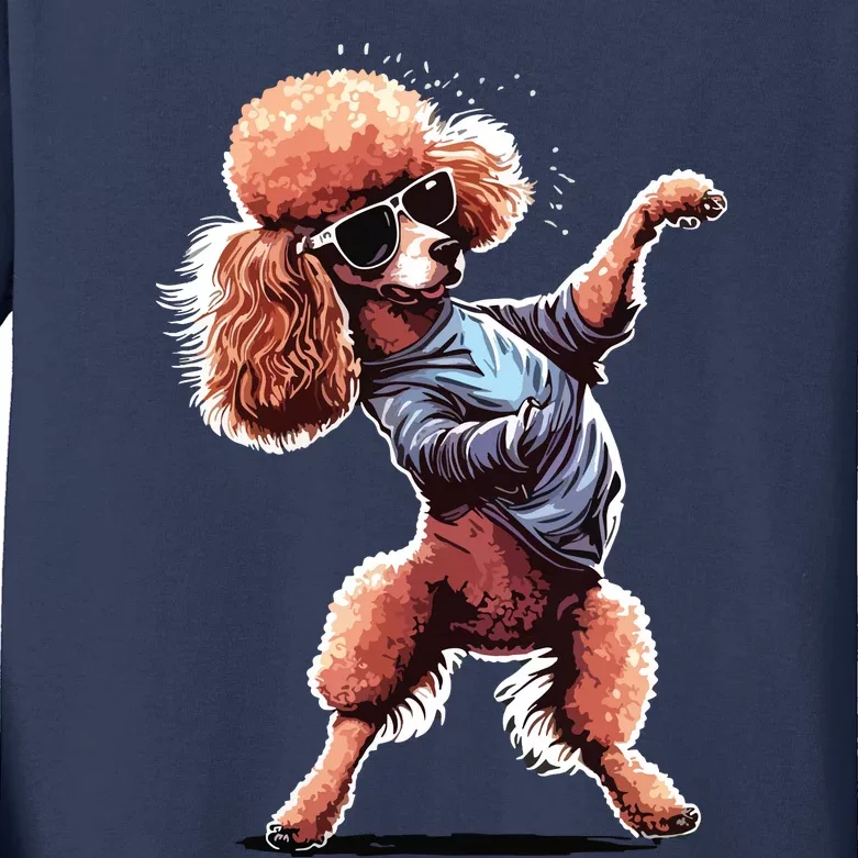 Funny Poodle Dog Miniature Poodle Toy Poodle Dance Dabbing Kids Long Sleeve Shirt