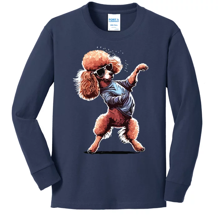 Funny Poodle Dog Miniature Poodle Toy Poodle Dance Dabbing Kids Long Sleeve Shirt