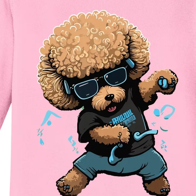 Funny Poodle Dog Miniature Poodle Toy Poodle Dance Dabbing Baby Long Sleeve Bodysuit