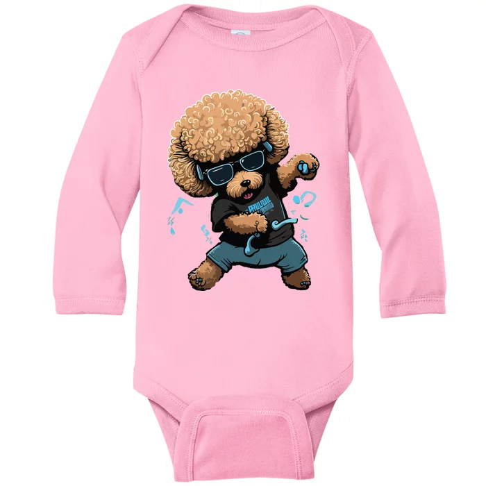 Funny Poodle Dog Miniature Poodle Toy Poodle Dance Dabbing Baby Long Sleeve Bodysuit