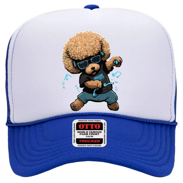 Funny Poodle Dog Miniature Poodle Toy Poodle Dance Dabbing High Crown Mesh Trucker Hat