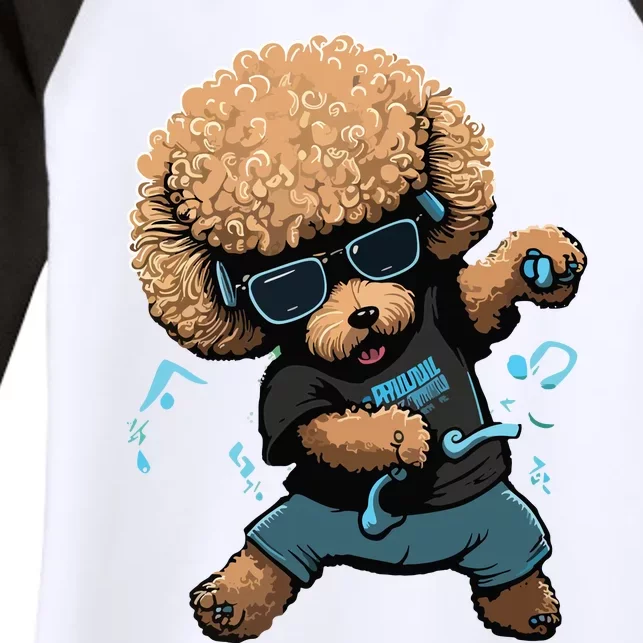 Funny Poodle Dog Miniature Poodle Toy Poodle Dance Dabbing Women's Tri-Blend 3/4-Sleeve Raglan Shirt