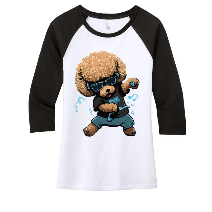 Funny Poodle Dog Miniature Poodle Toy Poodle Dance Dabbing Women's Tri-Blend 3/4-Sleeve Raglan Shirt