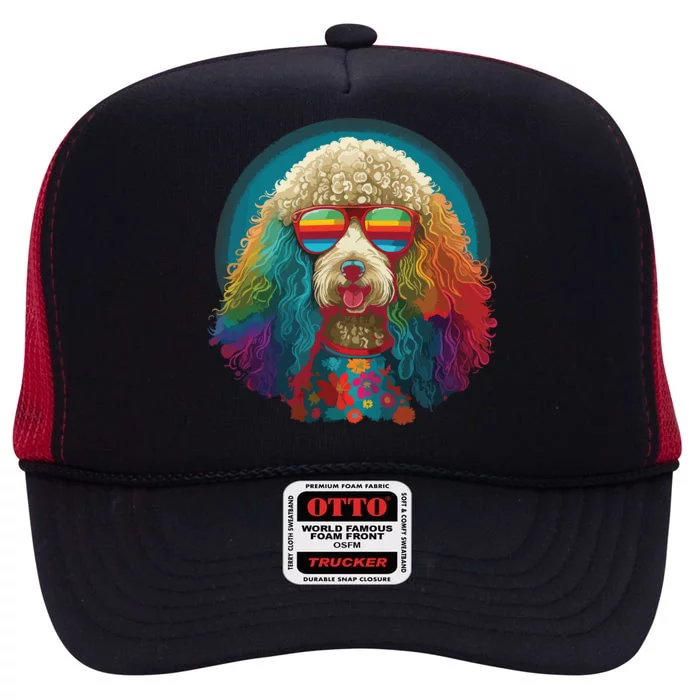 Funny Poodle Dog Miniature Poodle Toy Poodle Hippie High Crown Mesh Trucker Hat