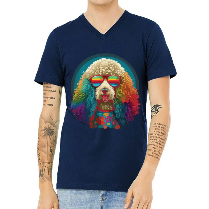 Funny Poodle Dog Miniature Poodle Toy Poodle Hippie V-Neck T-Shirt