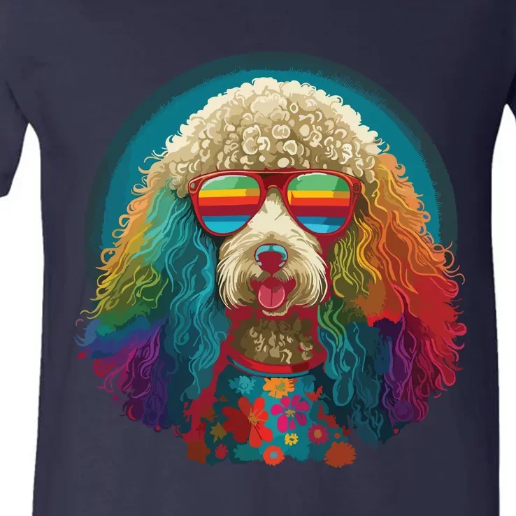 Funny Poodle Dog Miniature Poodle Toy Poodle Hippie V-Neck T-Shirt