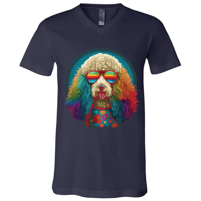 Funny Poodle Dog Miniature Poodle Toy Poodle Hippie V-Neck T-Shirt