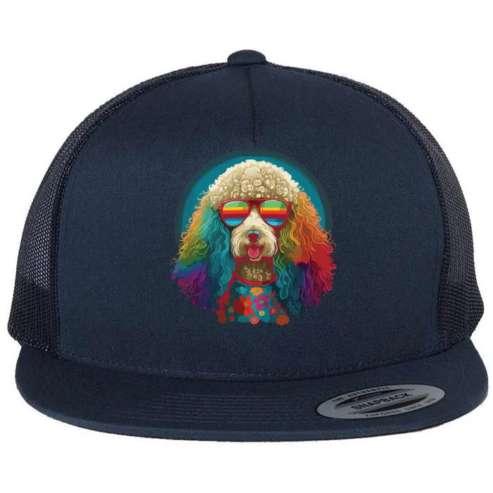 Funny Poodle Dog Miniature Poodle Toy Poodle Hippie Flat Bill Trucker Hat