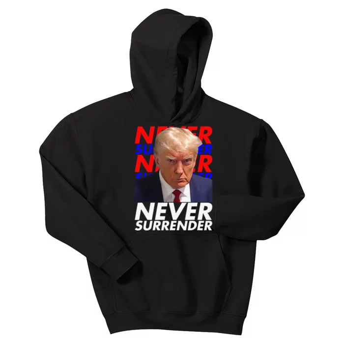 Funny President Donald Trump 2024 Never Surrender Fingerprint USA Kids Hoodie