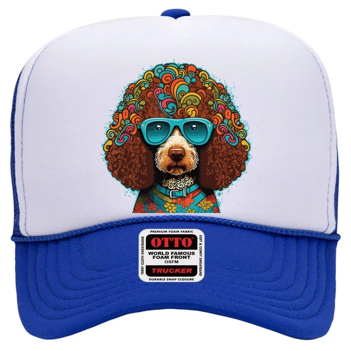 Funny Poodle Dog Miniature Poodle Toy Poodle Hippie High Crown Mesh Trucker Hat