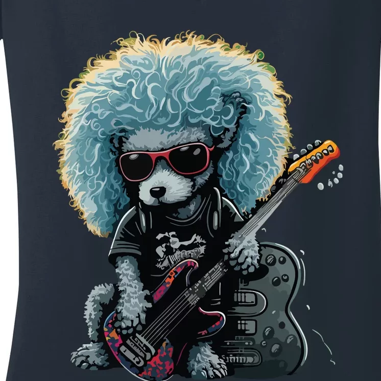 Funny Poodle Dog Miniature Poodle Toy Poodle Retro Sunset Women's V-Neck T-Shirt