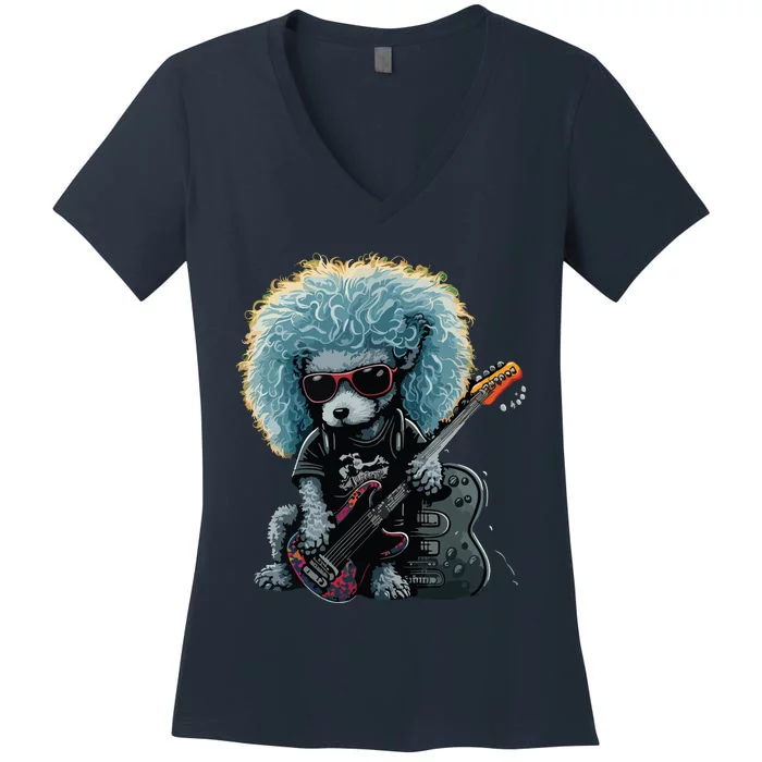 Funny Poodle Dog Miniature Poodle Toy Poodle Retro Sunset Women's V-Neck T-Shirt