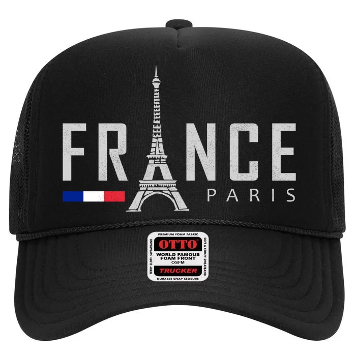 France Paris Eiffel Tower High Crown Mesh Trucker Hat