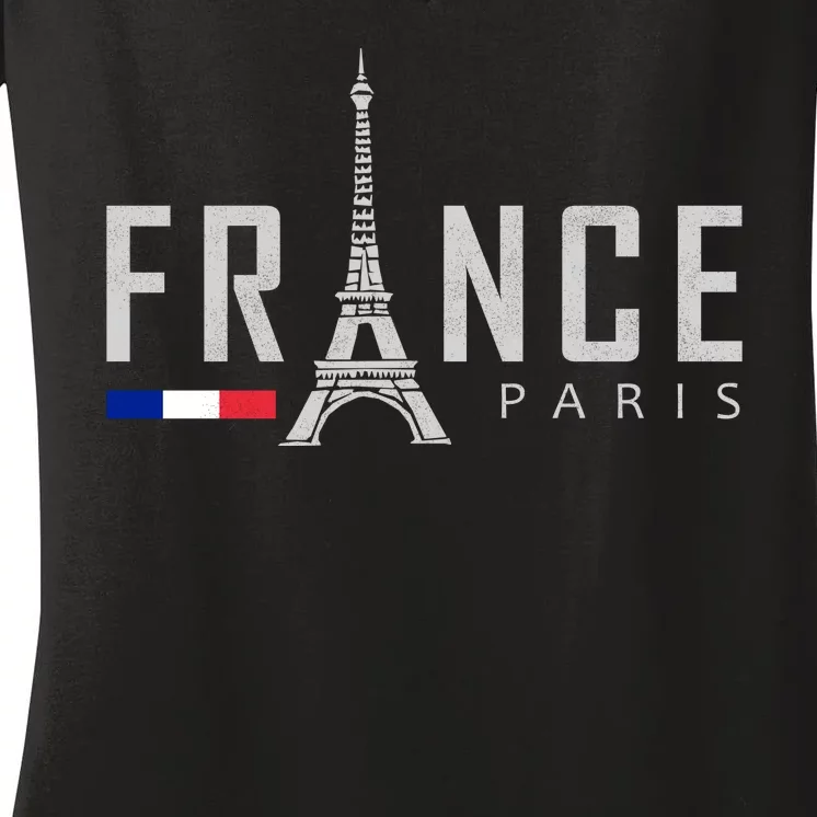 France Paris Eiffel Tower Women's V-Neck T-Shirt