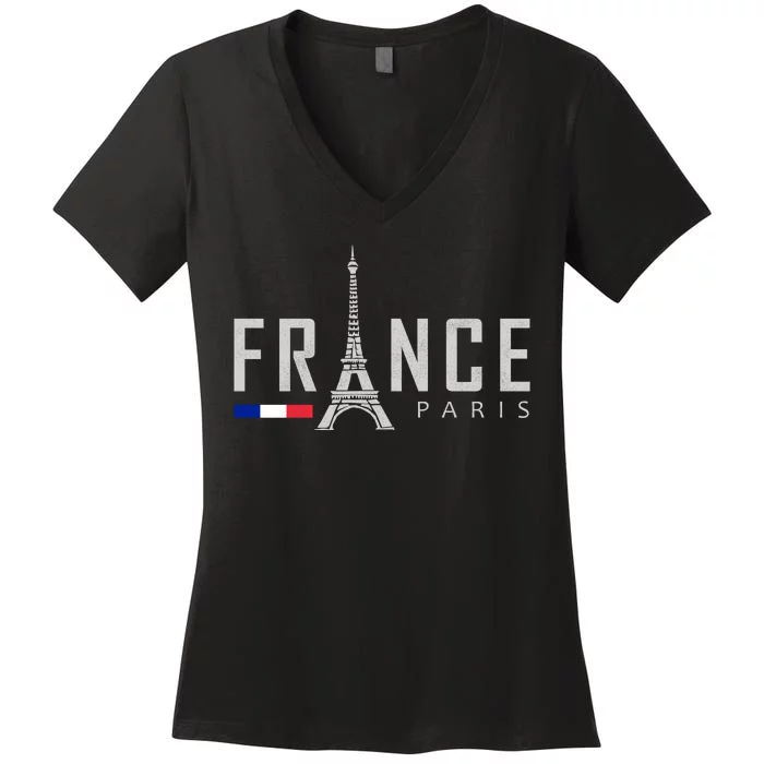 France Paris Eiffel Tower Women's V-Neck T-Shirt