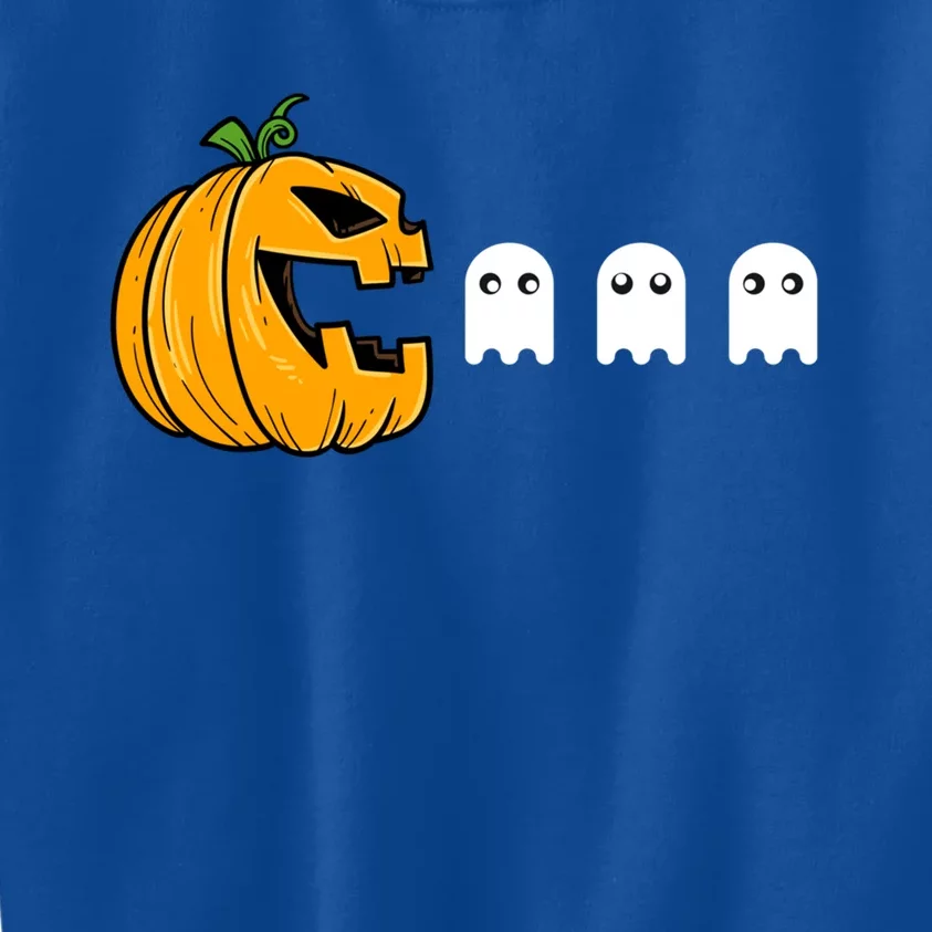 Funny Pumpkin Eating Ghost Halloween Gamer Gift Kids Sweatshirt