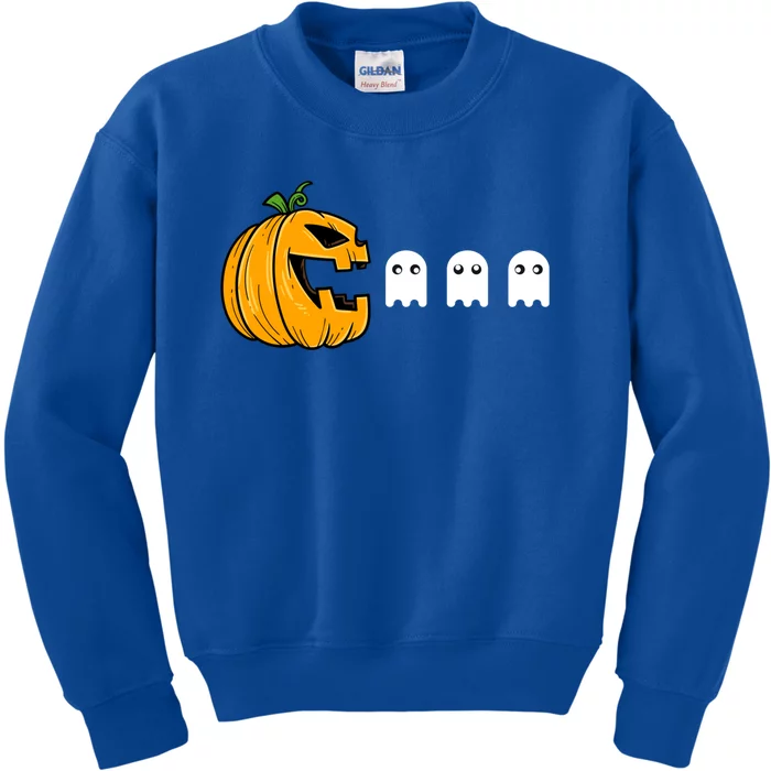 Funny Pumpkin Eating Ghost Halloween Gamer Gift Kids Sweatshirt