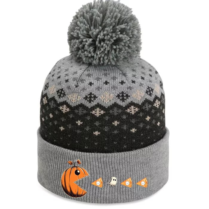 Funny Pumpkin Eating Ghost Pumpkin Pie Gamer Old Video Game Gift The Baniff Cuffed Pom Beanie