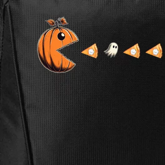 Funny Pumpkin Eating Ghost Pumpkin Pie Gamer Old Video Game Gift City Backpack