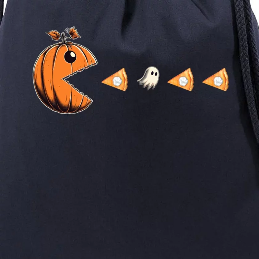 Funny Pumpkin Eating Ghost Pumpkin Pie Gamer Old Video Game Gift Drawstring Bag