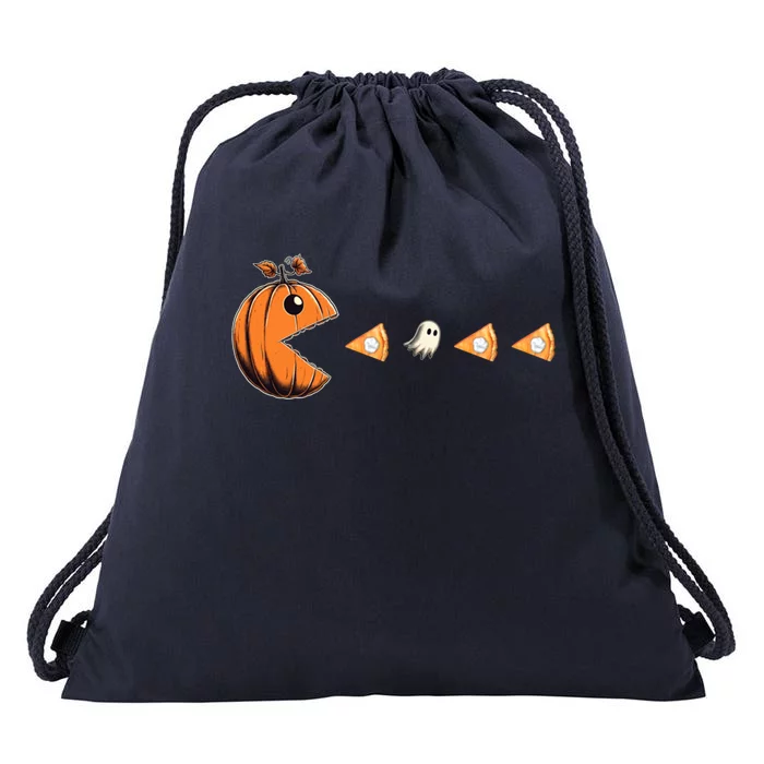 Funny Pumpkin Eating Ghost Pumpkin Pie Gamer Old Video Game Gift Drawstring Bag