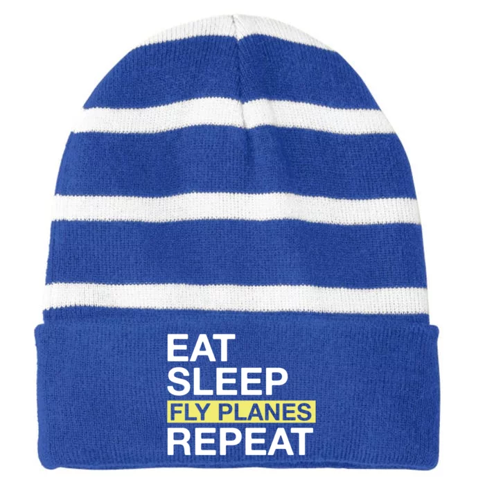 Flying Planes Eat Sleep Fly Planes Repeat Pilot Gift Striped Beanie with Solid Band